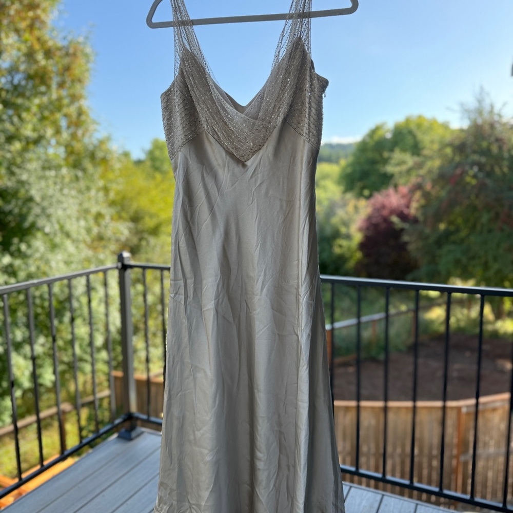 Anne Klein 100% Silk Cream/ champagne/off white  Embellished Midi Dress